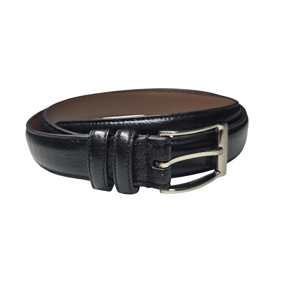 Mens Black Full Grain Leather Dress Belt Silver Buckle Size 44 WM-19802